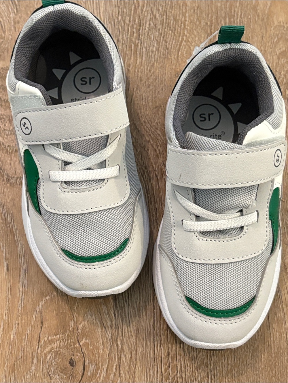Stride Rite White and Green Velcro Athletic Sneakers for Kids
